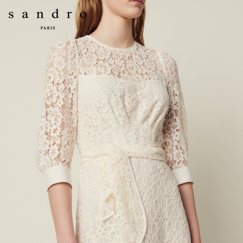 Sandro Nini Lace Mini Dress in Nude